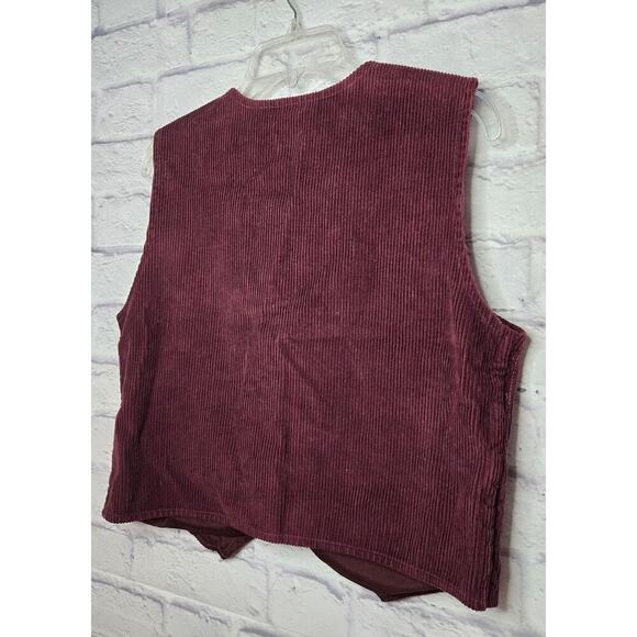 Vintage Northcrest corduroy cotton burgundy embroidered 90s Vest medium. - Picture 4 of 6
